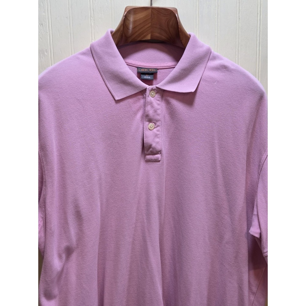 Cherokee‎ Polo Shirt Mens XL Pink Solid 100% Cotton Short Sleeve Casual Knit